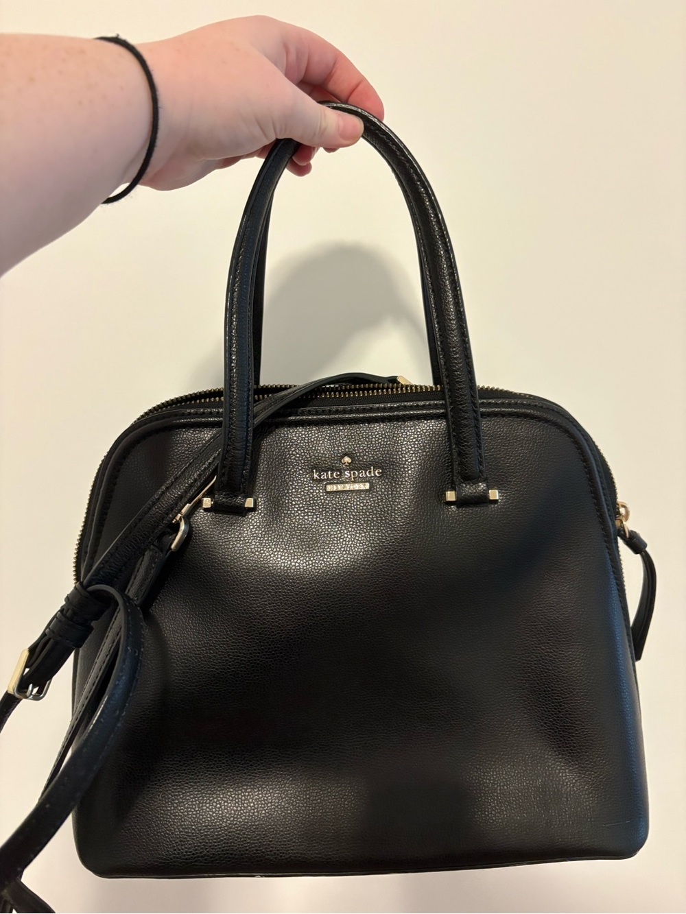 kate spade Black Pebbled Leather Satchel with Gold Hardware